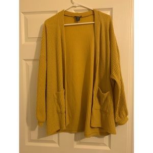 TIMING Waffle Open Cardigan Mustard Yellow